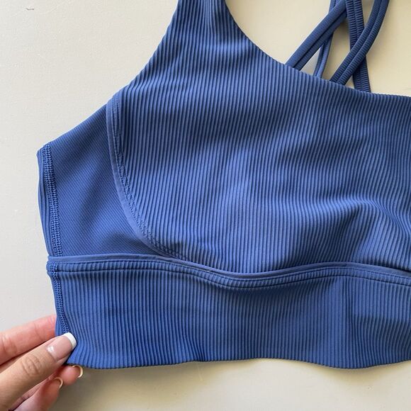 Lululemon Size 12 Blue Energy Bra Long Line Ribbed Medium Support B-D Cup - Picture 5 of 6